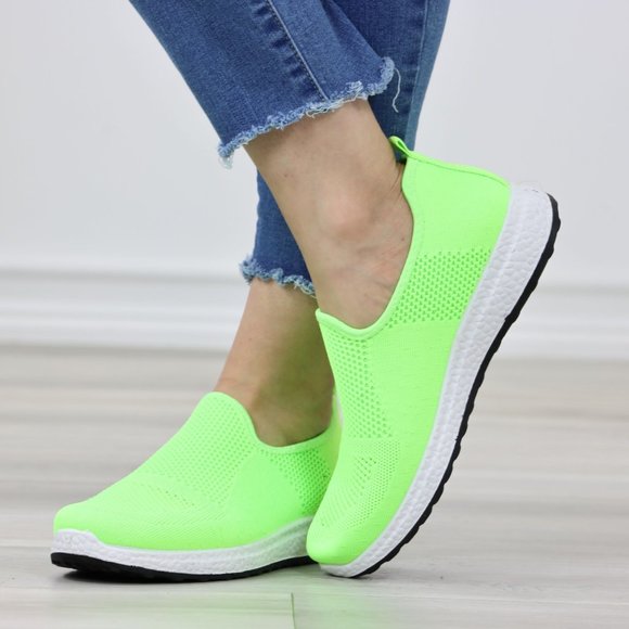 Shoes - Neon Green Fashion Comfort Heel Sock Sneakers Shoes Slip Ons